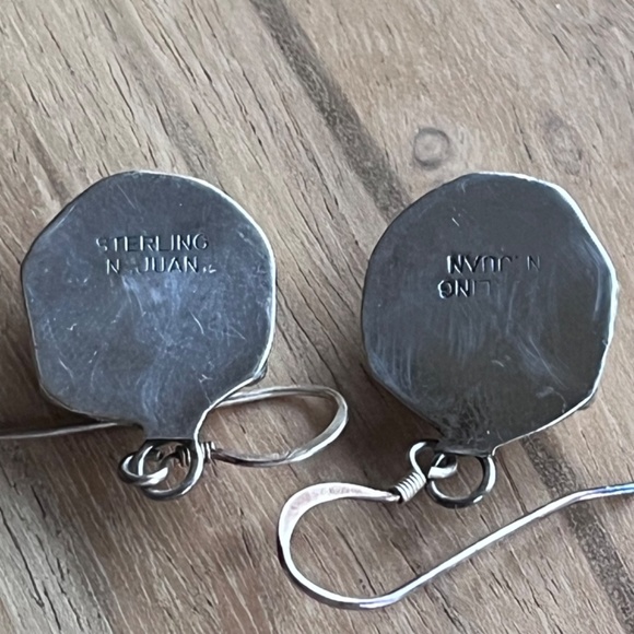 Vintage authentic Native American sterling silver turquoise earrings N Juan - Picture 6 of 14